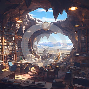 Explore a mystical cave library.