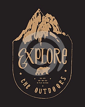 Explore the outdoors - bear in the wild in front of the mountain