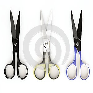 Set of Three Kitchen Scissors Isolated on White Background