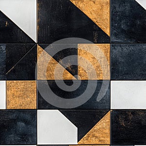 Modern Bold Tile Seamless Pattern in Black, White, and Gold