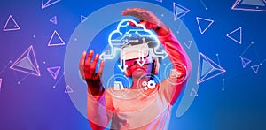 Futuristic Cloud Computing Concept with VR Technology and Data Transfer Visuals in a Digital Environment XDMCP