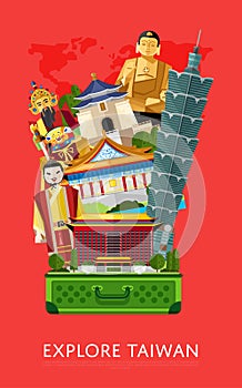 Explore Taiwan banner with famous attractions