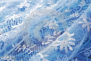 Explore the texture of blue netting with delicate white adornments photo