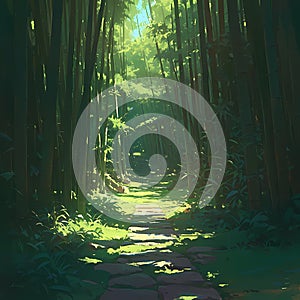 Explore Tranquil Bamboo Forest Pathway photo