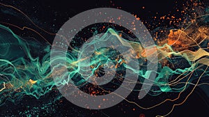Dynamic Data Visualization of Financial Market Trends with Abstract Lines and Glowing Points. AIG53M