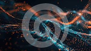 Dynamic Data Visualization of Financial Market Trends with Abstract Lines and Glowing Points. AIG53M