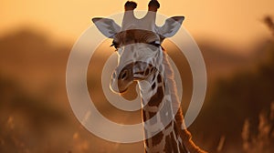 Explore the untamed beauty of Africa's wildlife as you witness a lone giraffe standing tall in the golden light