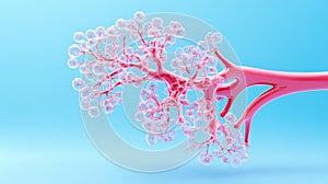 Explore a vibrant 3D render illustrating the structure and function of alveoli in the respiratory system