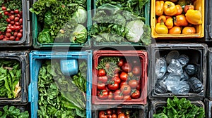 Recyclable Plastic Containers with Fresh Vegetables and Leafy Greens