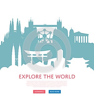 Explore world concept with cityscape silhouettes