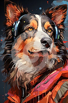 Neon Contemplation: Cyberpunk Collie photo