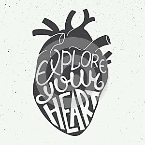 Explore your heart in anatomic heart on vintage background