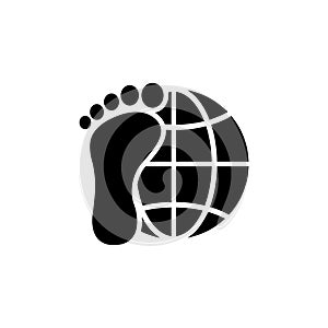 Explorer Around the World. Earth and Foot Flat Vector Icon