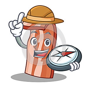 Explorer bacon mascot cartoon style