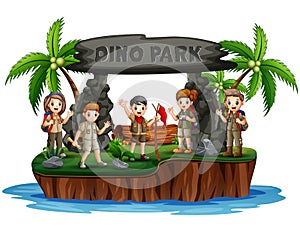 The explorer boys and girls in dino island