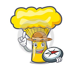 Explorer chanterelle mushroom mascot cartoon