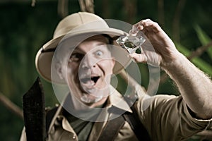 Explorer finding a huge gem in the jungle