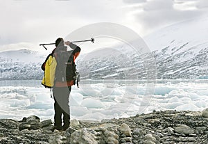 Explorer in a glacier