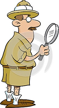 Explorer holding a magnifying glass