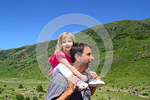 Explorer mountain little girl and father photo