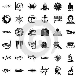 Explorer of the sea icons set, simple style