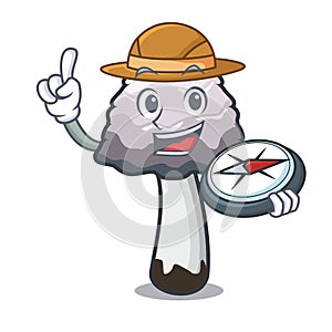 Explorer shaggy mane mushroom mascot cartoon