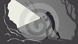 Explorer Shining Light into Cave, Discovery, vector design Generative AI