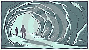 Explorers Venturing into a Mysterious Cave, vector design Generative AI