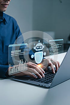 Ai chatbot development using laptop for automation and artificial intelligence technology concept