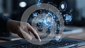 Artificial intelligence ai technology concept using laptop for machine learning and neural network research