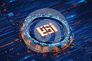 Exploring circuit board with glowing central element, advanced technology design