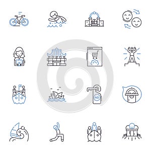 Exploring expert line icons collection. Trailblazer, Adventurer, Explorer, Pier, Maven, Prodigy, Authority vector and