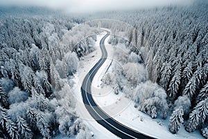 Exploring the Frosty Twists of Winter Roads fom Above. AI Generative