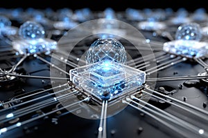 Exploring futuristic technology with interconnected nodes and glowing spheres