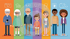 Exploring Generational Differences in Technology, Behaviors, and Values From Baby Boomers to Gen Z in a Colorful photo
