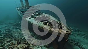Exploring the Immense Scale of the Sunken Titanic Shipwreck Through D Rendering. Concept Titanic