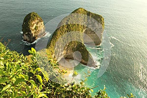 Exploring Kelingking Beach. Nusa Penida Island, Bali, Indonesia.