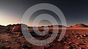 Exploring The Majestic Red Planet: A Vray-rendered Scene With A Striking Red Tent photo