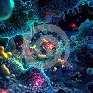 Exploring molecular interactions and dynamics within microbial environments in vivid detail. Generative AI photo