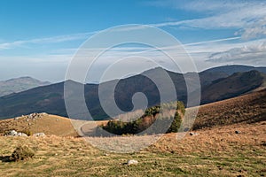 Exploring nature: Ainhoa Mountain on a sunny day, between trails and a small forest