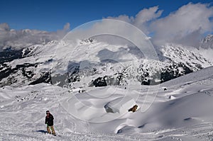 Exploring off piste area at the Meribel ski resort in France.