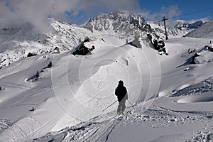 Exploring off piste area at the Meribel ski resort in France.