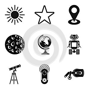 Exploring the planet icons set, simple style