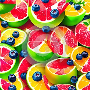 Exploring Summer's Bounty: AI-Created Illustration of Zesty Citrus and Red Fruits