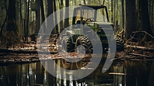 Exploring Urban Culture: Green Tractor In Swamp photo