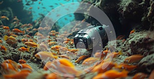 Exploring vibrant underwater ecosystems with advanced robotic submarines Generative AI photo