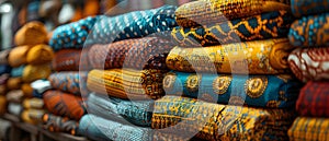 Exploring the Vibrant World of African Textiles: Intricate Patterns and Rich Colors in Local Markets. Concept African Textiles,