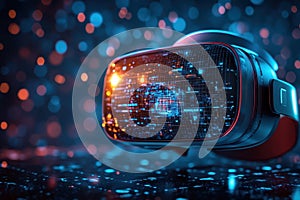 Exploring virtual reality technology with a high-tech headset in a futuristic setting