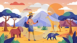 Exploring a virtual savannah the traveler encounters majestic elephants graceful giraffes and other wild animals in photo