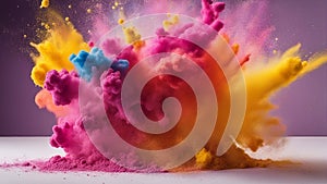 explosion with alpha channel A colorful rainbow paint color powder explosion on a white wide panorama background,